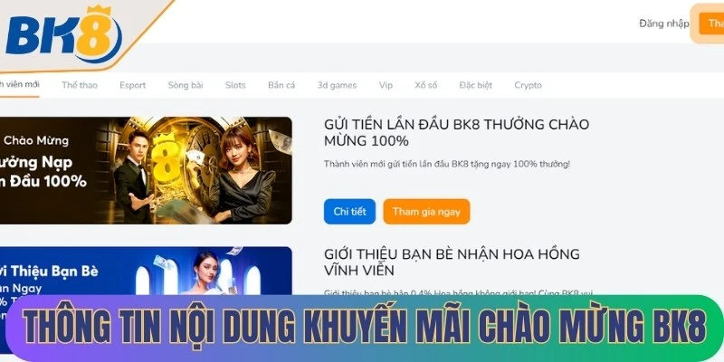 Thông tin về nội dung khuyến mãi chào mừng BK8