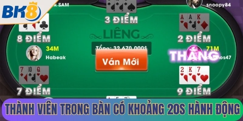 Mỗi một thành viên trong bàn sẽ có khoảng 20s để theo, tố hoặc bỏ bài